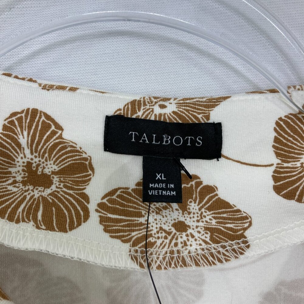 New Talbots size XL Brown White Floral‎ Draped Neck Stretch Blouse Elegant - Picture 3 of 10